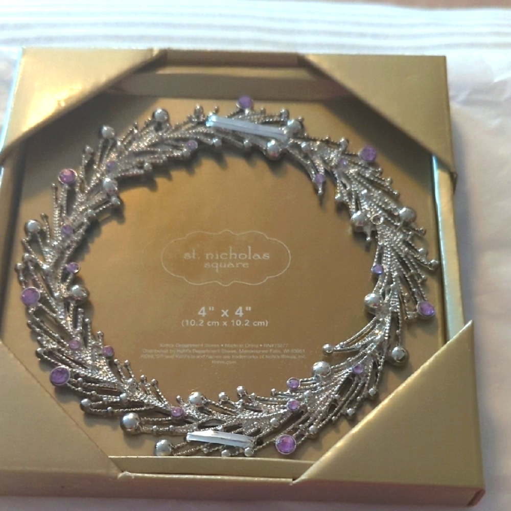 St. Nicholas Square Silver and Purple Ornament Frame. 4x4. New Sale